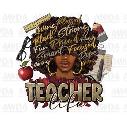 Afro woman Teacher life png sublimation design download, black woman png, afro Teacher png, roses afro woman png, sublim