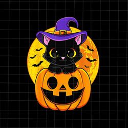 Black Cat Witch Hat Pumpkin Halloween Png, Cute Black Cat Witch Halloween Png, Black Cat Halloween Png, Cat Witch Png