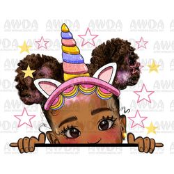 unicorn peekaboo afro girl png sublimation design download, afro girl png, afro american girl png, afro baby png, sublim
