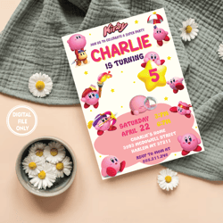 Personalized File Kirby Birthday Invitation | Printable Birthday Party Invitations Instant Download PNG File Only
