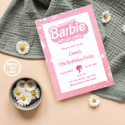 Personalized File Doll Party Invitation, Doll Birthday Party, Hot Pink Birthday  Invitation Birthday Invitation PNG ONLY