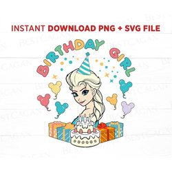 Frozen Birthday Girl Svg, Happy Birthday Girl Svg, Princess Birthday Svg, Balloons, Birthday Cakes, Png File For Sublima