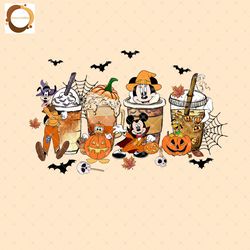 Coffee Halloween Mouse And Friends Digital File Png, Orange Halloween Coffee Costum Sublimation Download Png