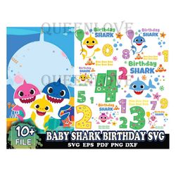 10 Baby Shark Birthday Svg, Birthday Svg, Cute Shark Svg