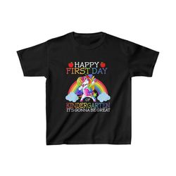 Happy First Day Of Kindergarten Shirt, Unicorn with Rainbow Shirt, Kindergarten Unicorn Shirt, Back To School Shirt