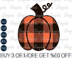 Buffalo Plaid Pumpkin SVG, Pumpkin SVG, Halloween SVG, Thanksgiving, Fall, Png, Files for Cricut, Silhouette, Sublimatio