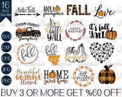 Fall SVG Bundle, Fall Shirt SVG, Pumpkin SVG, Thanksgiving, Halloween, Autumn, Sign, Png, Svg File for Cricut, Sublimati