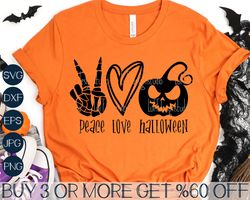 Peace Love Halloween SVG, Funny Halloween SVG, Pumpkin SVG, Skeleton Hand Svg, Png, Svg Files for Cricut, Sublimation De