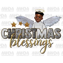 Christmas blessing black boy angel png sublimation design download, Merry Christmas png, afro boy png, sublimate designs