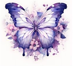 Lovely Butterfly with flowers Clipart Bundle - Purple - 12 High Quality JPGs - Digital Downloads - Commercial Use, Water