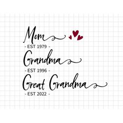 Custom Date Mom Grandma Great Grandma Svg, Grandmother Svg, Happy Mother Day, Mother's Day Svg, Mommy Svg, Mom Life Svg,
