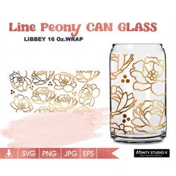 Full wrap Line Peony flower svg,Peonies , Flower can glass svg,Peone flower svg , flora svg,16oz Libbey Can Glass Wrap,f