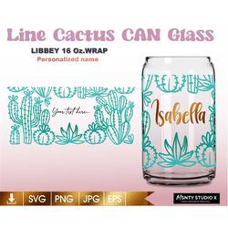 Full wrap Line cactus Glass Wrap Svg,Summer succulent can glass svg,cacti svg,16oz Libbey Can Glass Wrap,for Circut cut