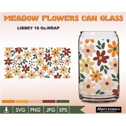 Full wrap meadow flower Glass Wrap Svg,Summer flower can glass svg,flowersvg,16oz Libbey Can Glass Wrap,for Circut cut f