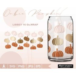 Full wrap Pumpkin Ombre' svg , for Libbey Can Glass Svg, ,Fall Pumpkin svg , Fall can glass svg , 16 Oz Can Glass, Svg,D