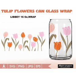 Full wrap TULIP flower svg,for libbey 16oz beer can glass svg ,spring flowers svg file , cut wrap file, for cricut Digit