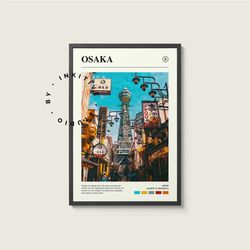 Osaka Poster - Japan - Digital Watercolor Photo, Painted Travel Print, Framed Travel Photo, Wall Art, Home Decor, Travel