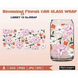 Blooming Flower ,Libbey 16oz can glass svg, mothers day svg,spring flowers svg ,Coffee glass can, Beer glass svg png dxf