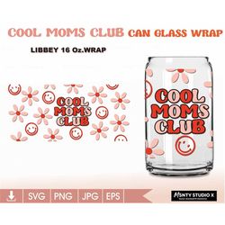 Full wrap Cool moms Club svg, Glass Wrap Svg,Mothers day can glass svg,mom svg,mama svg 16oz Libbey Can Glass Wrap,for C
