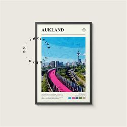 Aukland Poster - New Zealand - Digital Watercolor Photo, Painted Travel Print, Framed Travel Photo, Wall Art, Home Decor