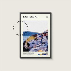 Santorini Poster - Greece - Digital Watercolor Photo, Painted Travel Print, Framed Travel Photo, Wall Art, Home Decor, T