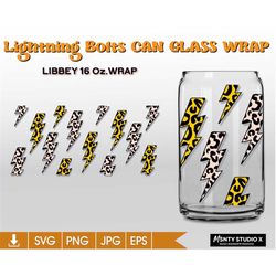 Full wrap Leopard Lightning BoltsGlass Wrap Svg,Lightning bolts can glass svg,16oz Libbey Can Glass Wrap,for Circut cut