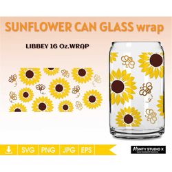 Sunflower can Glass Wrap Svg ,Libbey 16oz can glass svg, Coffee glass can, Beer glass svg png dxf, Can Glass Wrap,for Ci