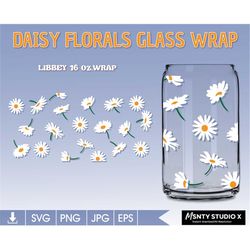Daisy flower can Glass Wrap Svg ,Libbey 16oz can glass svg, Coffee glass can, Beer glass svg png dxf, Can Glass Wrap,for