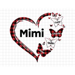Personalizable Mimi Red Plaid Heart Butterflies Svg, Grandma Svg, Nana, Mimi, Gigi, Mother's Day Svg,  Motherhood Svg, M
