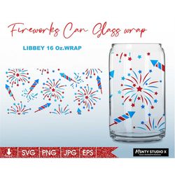 Full wrap Firework svg,4th of July Wrap Svg ,Fourth of july can glass svg,16oz Libbey Can Glass Wrap,for Circut cut file