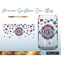 Full wrap America svg, Sunflower svg , 4th of July Wrap Svg ,Fourth of july can glass svg,16oz Libbey Can Glass Wrap,for