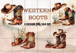 Watercolor cowboy boots - Individual PNG files- Hand Painted -boho style - rustic