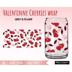 Full wrap Sweet Cherry hearts can glass svg,Valentine day svg,hearts glass cup svg ,Heart beer can glass svg ,Digital do