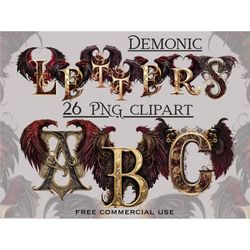 Demonic gothic alphabet clipart, Dark aesthetic letters png bundlle, Halloween printable font art, Free commercial use