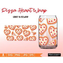 Full wrap Pizza Hearts Glass Wrap Svg, Valentine can glass Svg, Valentine Libbey wrap,16oz Libbey Can Glass Wrap,Digital