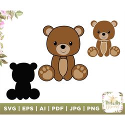 Teddy Bear SVG, Brown Bear svg, Teddy Bear DXF, Circut cut files, Silhouette, Layered files, Teddy Bear clipart,Cute bab