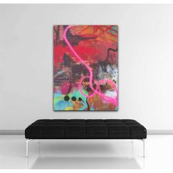 unique acrylic painting 'pink line' size 60 x 80 cm, modern murals, neon images, modern art, living room images, abstrac