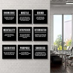 9 piece canvas set - motivational wall art office decor: ready to hang entrepreneur bundle set leadership passion hustle