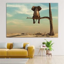 elephant canvas print, animal canvas, cool fine art animal landscape, cute canvas, eye catcher canvas gift, ready to han