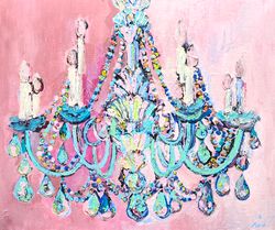 Original oil painting on canvas Chandelier painting Antique Vintage Wall decor Interior art Abstract Chandelier collect
