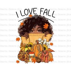 I Love Fall Afro Woman Png, Autumn Black Girl Png for Sublimation Designs, Digital Art African, Autumn Afro American Png