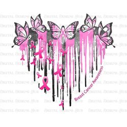 Breast Cancer Support Sublimation Designs, Heart Shape, Pink Ribbon, Butterfly PNG Digital File, Cancer Awareness Instan