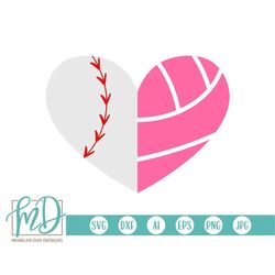 Baseball SVG - Volleyball SVG - Baseball Heart SVG - Volleyball Heart svg - Full Heart Full Schedule - Sports Half Heart