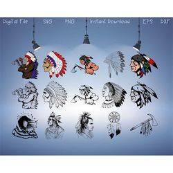 Native American SVG, Indian Chief Svg, Indian Headdress Svg, American Indians, First Americans, Indigenous Americans SVG