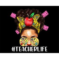 Teacher Life Sublimation Design Downloads, Afro Woman Png T-Shirt Prints, Black Women Png Instant Download, Black Hair S