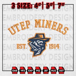 NCAA UTEP Miners Embroidery files, NCAA Embroidery Designs, UTEP Miners Machine Embroidery Pattern