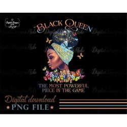 Black Queen PNG Sublimation, The Most Powerful Piece In The Game, Black Girl Christmas PNG, Afro Women Png, Black Woman