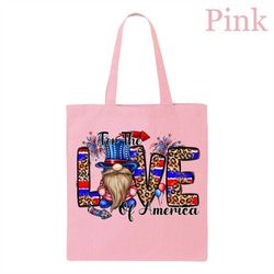 For The Love Of America Tote Bag, Canvas 4th of July Tote Bag with American Flag Design, Republican Tote Bag, USA Tote B
