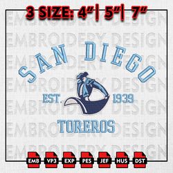 NCAA San Diego Toreros Embroidery files, NCAA Embroidery Designs, San Diego Toreros Machine Embroidery Pattern