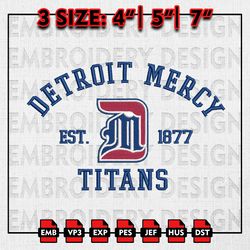 NCAA Detroit Mercy Titans Embroidery files, NCAA Embroidery Designs, Detroit Mercy Titans Machine Embroidery Pattern